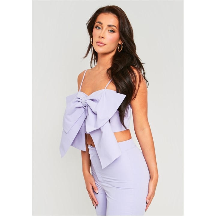 Missy Empire Women's Purple Oversized Bow Crop Top in Size 8, Sports Direct