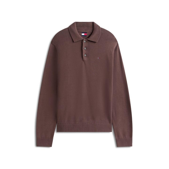 Tommy Jeans Men's Brown Slim Polo Crew Neck Jumper in Size XL, Sports Direct