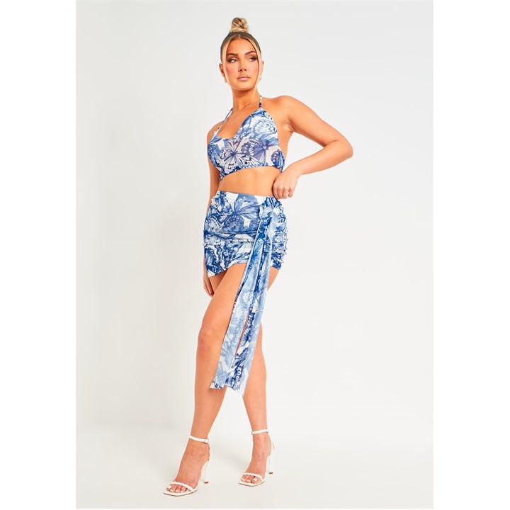 Missy Empire Women's Blue Butterfly Print Mesh Mini Skirt in Size 6, Sports Direct
