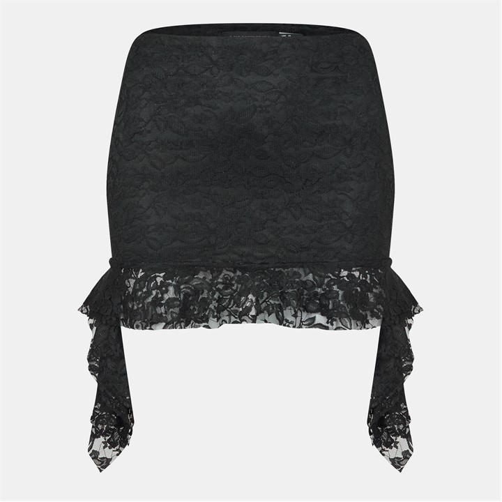 Missy Empire Women's Black Lace Frill Mini Skirt in Size 12, Sports Direct