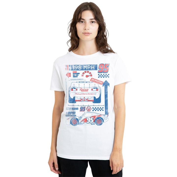 Disney Women's White Cars Lightning Mcqueen 198 T-Shirt, Sports Direct