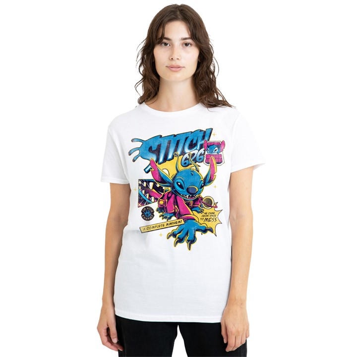 Disney Women's White Lilo And Stitch 626 Comic T-Shirt, Sports Direct