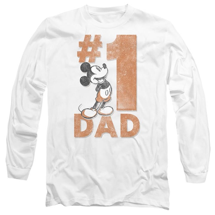 Disney Men's White Mickey Mouse Number 1 Dad Long Sleeve T-Shirt Whi in Size L, Sports Direct