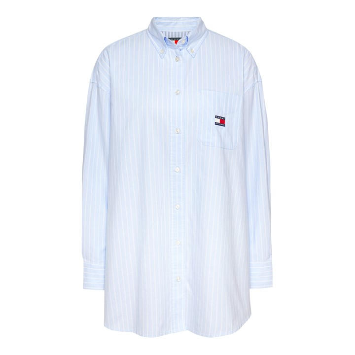 Tommy Jeans Women's Blue Oxford Long Sleeve Plain Shirt in Size 8, Sports Direct