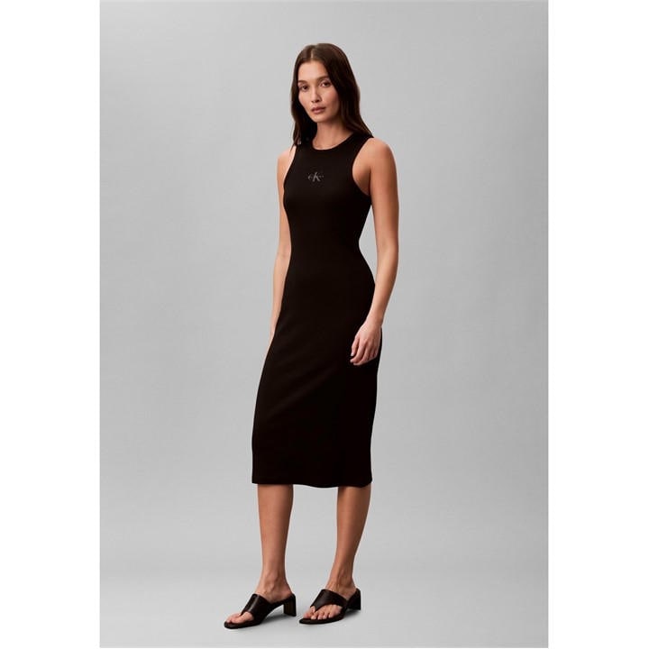 Calvin Klein Jeans Women's Black Midi Bodycon Dress in Size 16, Sports Direct