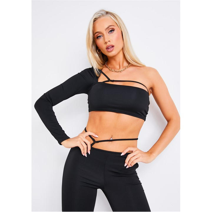 Missy Empire Women's Black Strappy One Shoulder Crop Top in Size 14, Sports Direct