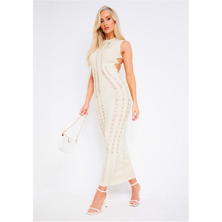 Missy Empire Women's Cream Knitted Corset Maxi Chain Dress in Size 8, Sports Direct