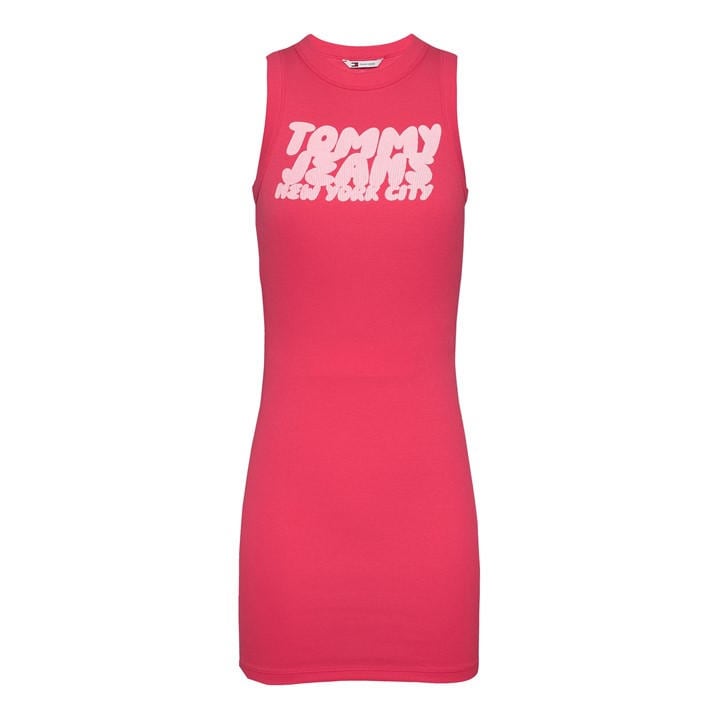 Tommy Jeans Women's Pink Bubble Tank Mini Dress in Size 12, Sports Direct