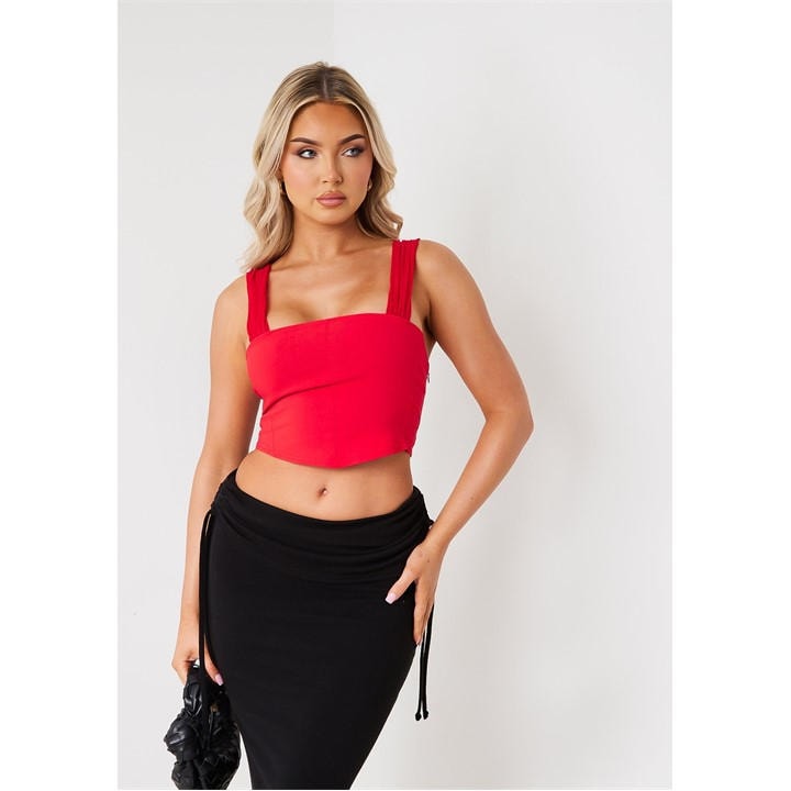 Missy Empire Women's Red Mesh Sleeve Corset Top in Size 6, Sports Direct