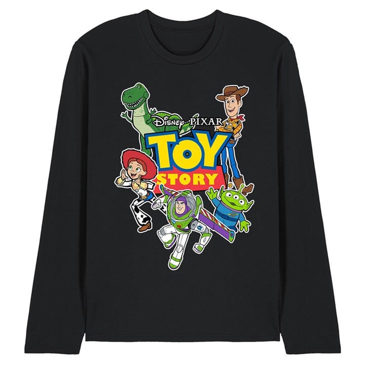Disney Men's Black Toy Story Character Cut Outs Long Sleeve T-Shirt in Size 2XL, Sports Direct