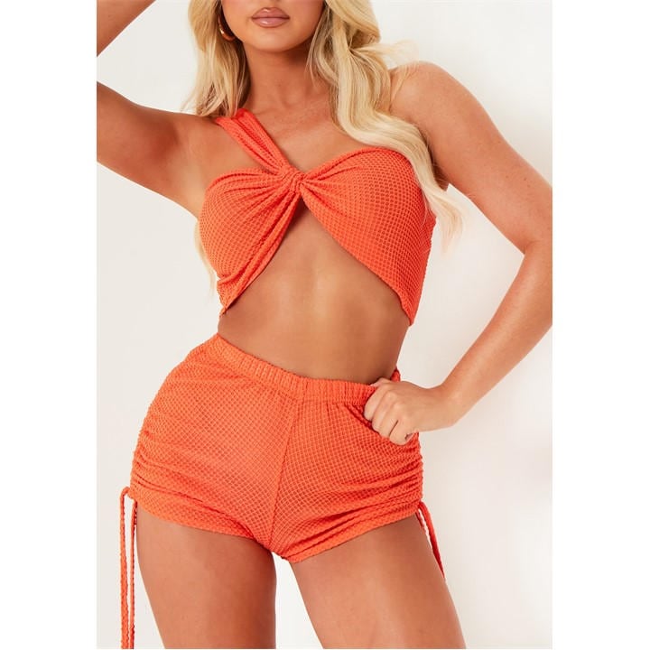 Missy Empire Women's Orange Ruched Textured Shorts in Size 6, Sports Direct