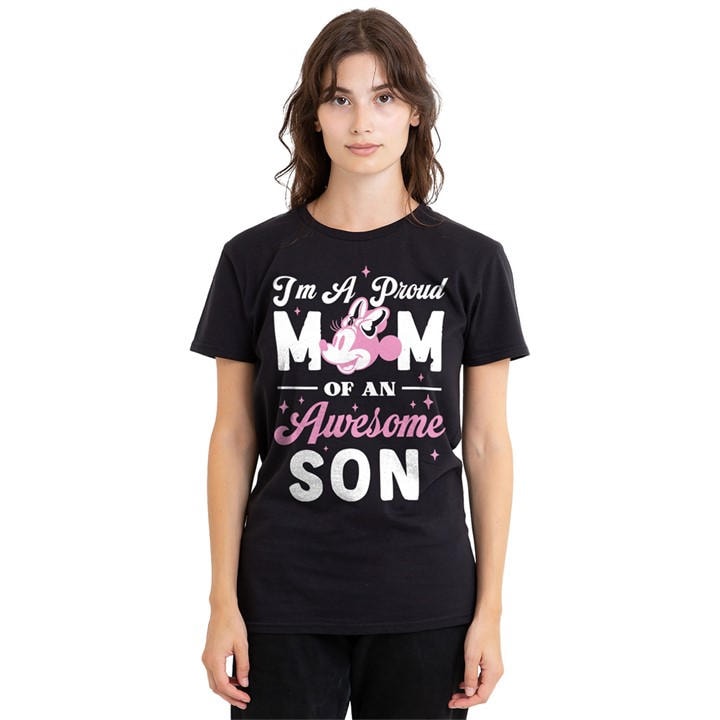 Disney Women's Black Minnie Mouse Proud Mom Of An Awesome Son T-Shirt, Sports Direct