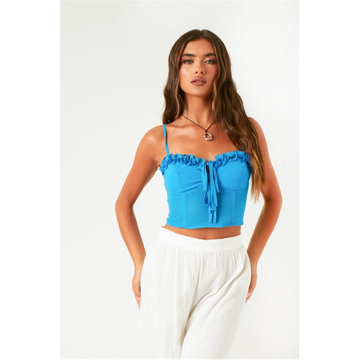 Missy Empire Women's Blue Tie Front Strappy Corset Top in Size 8, Sports Direct