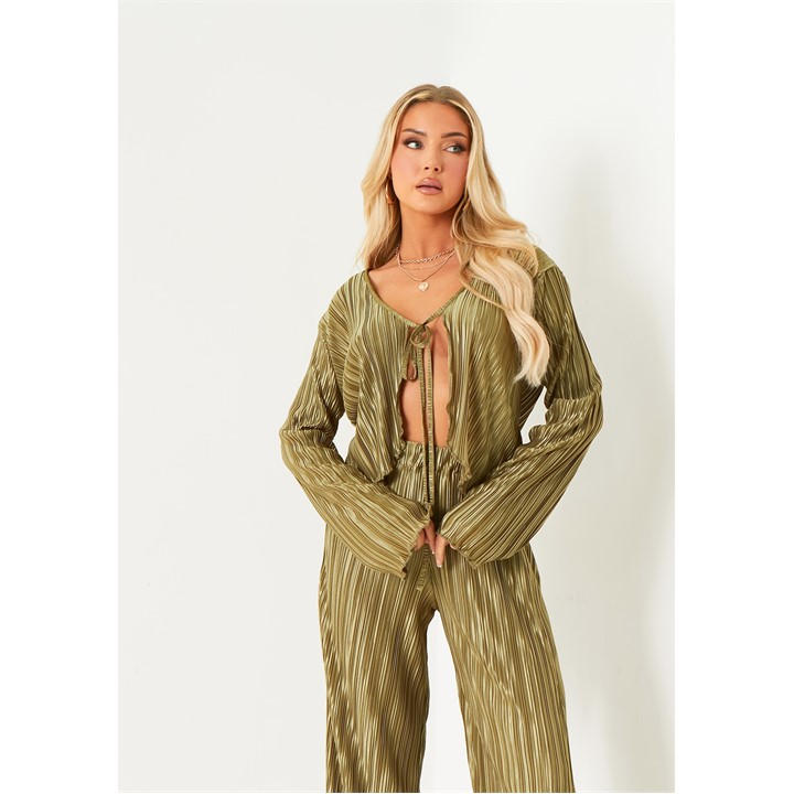 Missy Empire Women's Green Plisse Tie Top in Size 8, Sports Direct