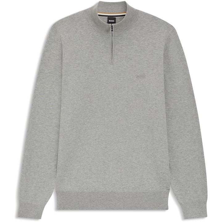 Boss Men's Silver Padro- Zipped Quarter-Zip Jumper in Size L, Sports Direct