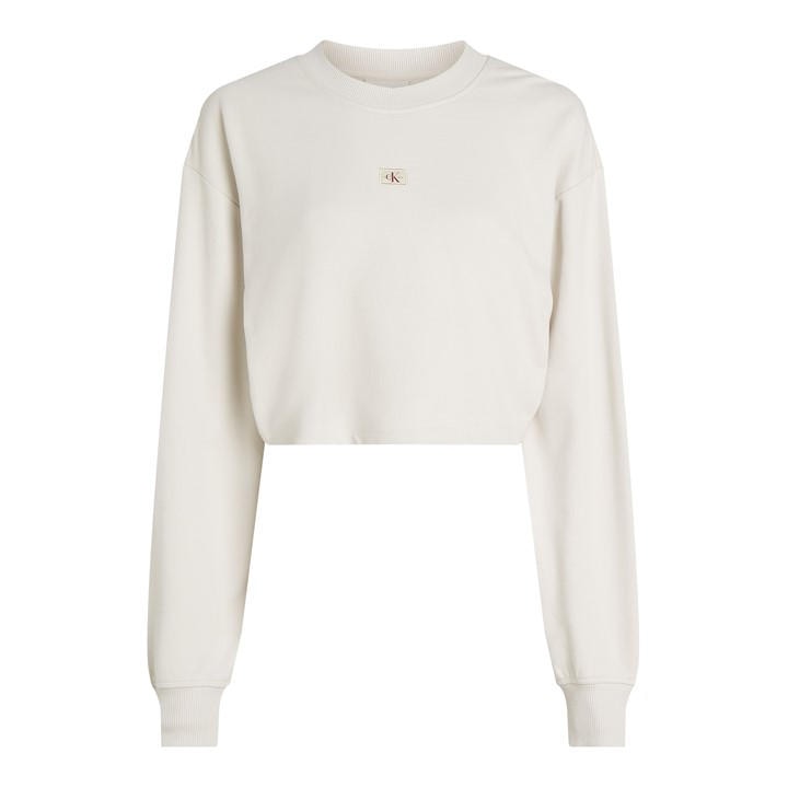 Calvin Klein Jeans Women's White Cropped Relaxed Fit Sweatshirt in Size 14, Sports Direct