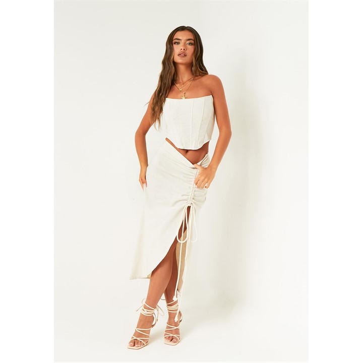 Missy Empire Women's Beige Linen Look Ruched Side Midi Skirt in Size 8, Sports Direct