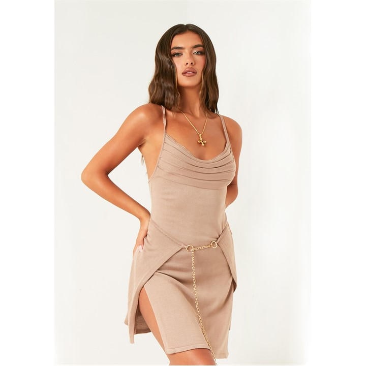 Missy Empire Women's Beige Knitted Cowl Dress With Wrap Over Skirt in Size 10, Sports Direct