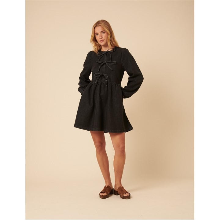 Nobodys  Women's Black Eden Denim Mini Dress in Size 16, Sports Direct