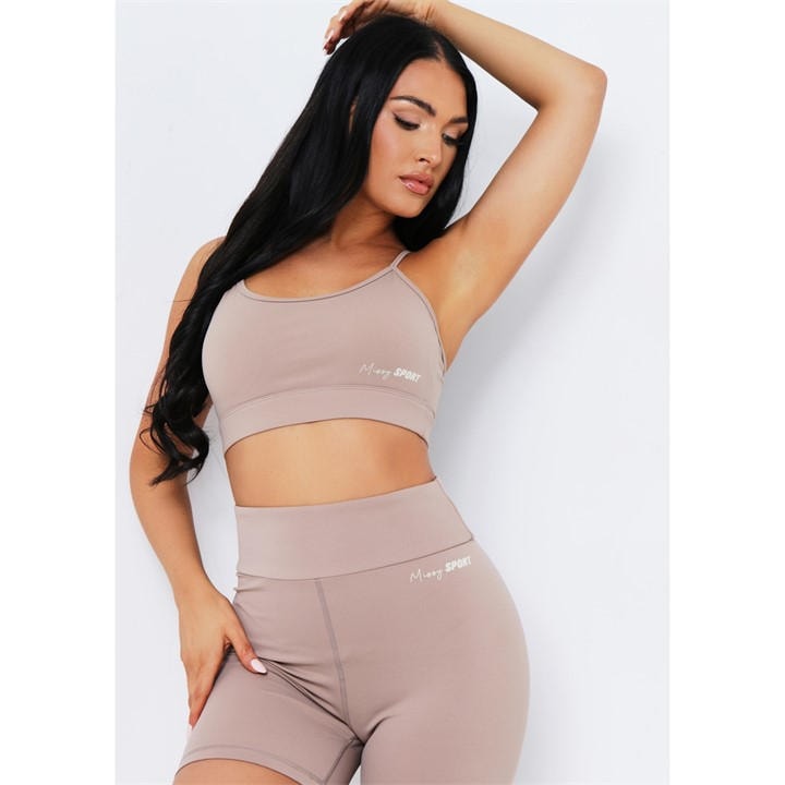 Missy Empire Women's Brown Missy Sport Strappy Crop Gym Top in Size 6, Sports Direct
