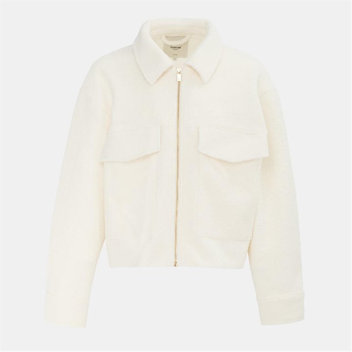 Firetrap Women's Cream Short Textured Cropped Long Sleeve Shearling Jacket in Size 16, Sports Direct