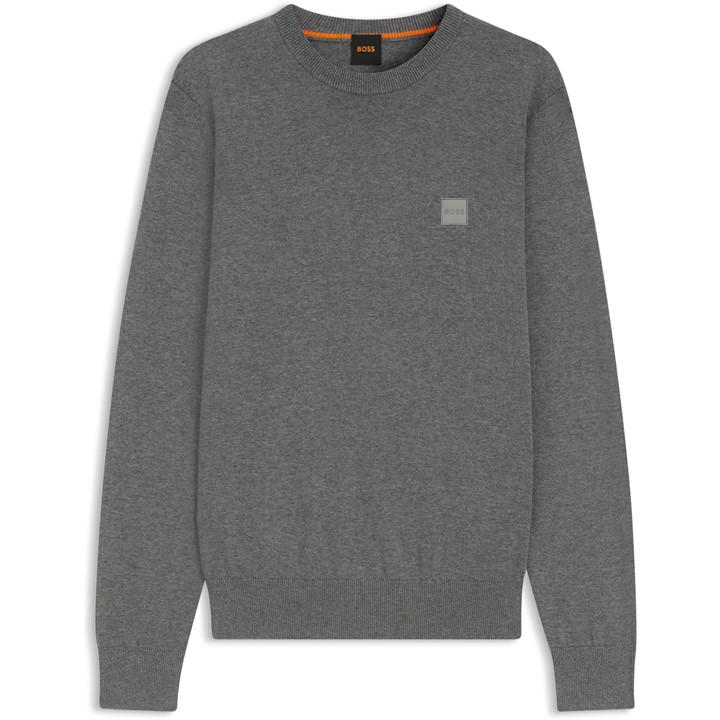 Boss Men's Grey Orange Long Sleeve Crew Neck Jumper (Kanovano) in Size M, Sports Direct