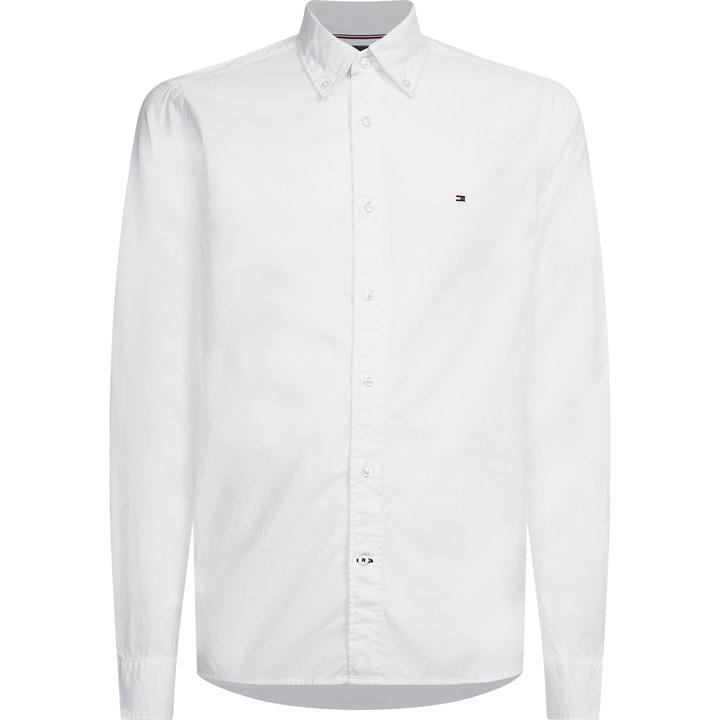Tommy Hilfiger Men' White Core Flex Long Sleeve Poplin Shirt in Size S, Sports Direct