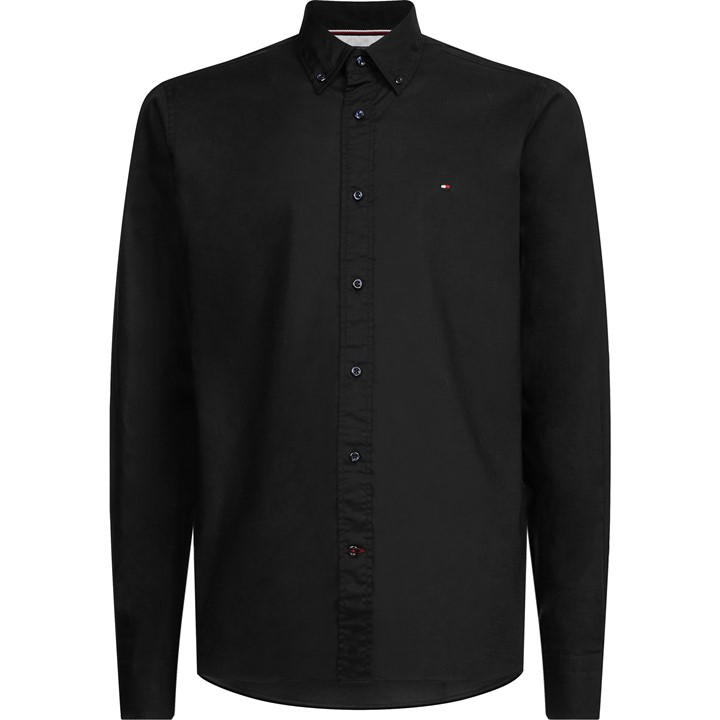 Tommy Hilfiger Men's Black Core Flex Long Sleeve Poplin Shirt in Size M, Sports Direct