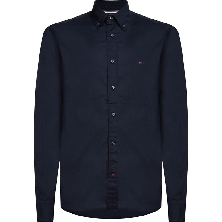 Tommy Hilfiger Men' Blue Core Flex Long Sleeve Poplin Shirt in Size S, Sports Direct
