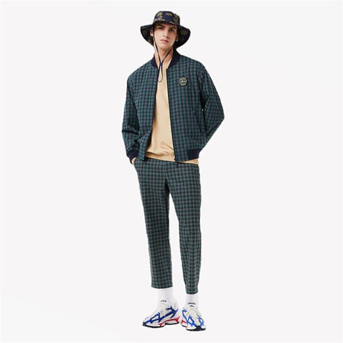 Lacoste - Men's Checked Harrington Merino Wool Long Sleeve Bomber Jacket