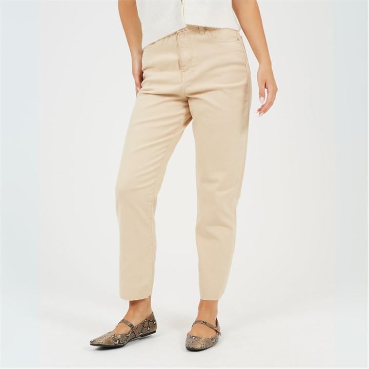 Brave Soul Women's Beige Mom Jeans With Raw Hem Sand in Size 10, Sports Direct