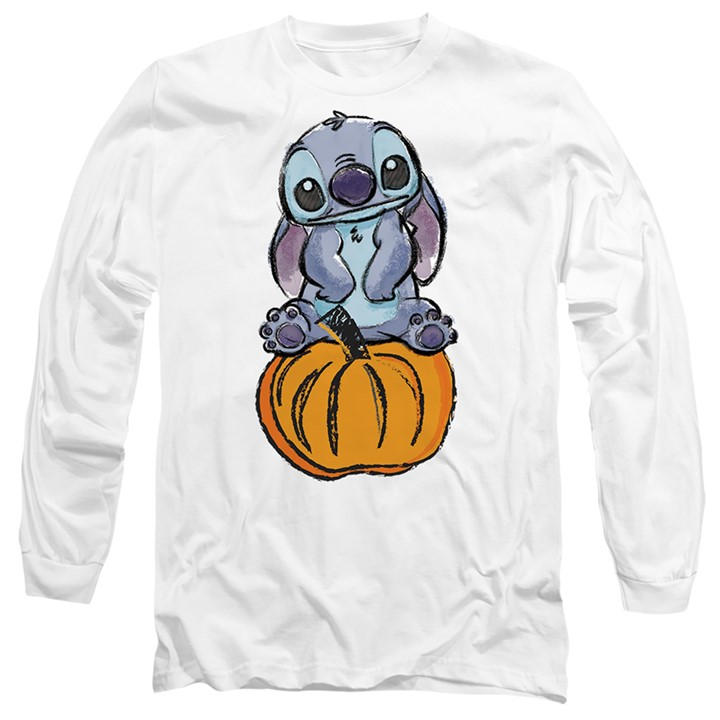 Disney Men's White Lilo Stitch Pumpkin Sketch Long Sleeve T-Shirt Wh in Size 2XL, Sports Direct