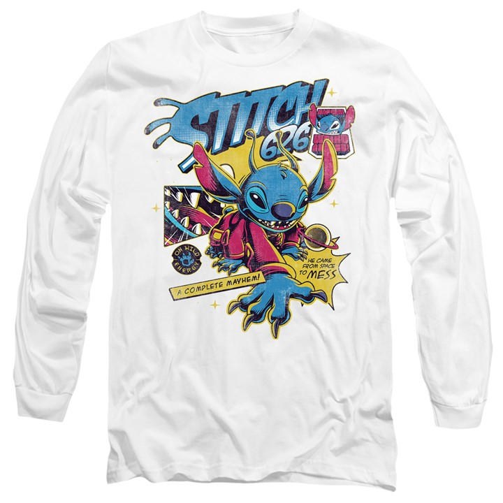 Disney Men's White Lilo And Stitch 626 Comic Long Sleeve T-Shirt Whi in Size 2XL, Sports Direct