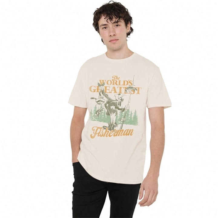 Disney Men' Beige Mickey & Friends Greatest Fisherman Goofy Dad T-Sh in Size S, Sports Direct