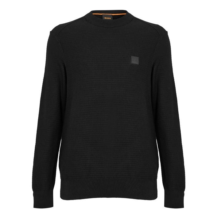 Boss Men's Black Orange Cotton-Cashmere Long Sleeve Crew Neck Jumper (Anion) in Size XL, Sports Direct