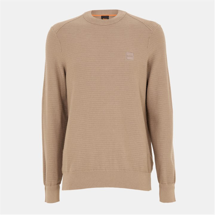 Boss Men's Brown Orange Cotton-Cashmere Long Sleeve Crew Neck Jumper (Anion) in Size M, Sports Direct