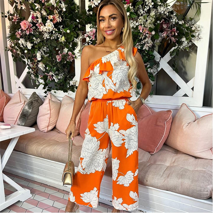 Paris  Women's  Blood Floral Print One Shoulder Jumpsuit, Football by AX  in Size 8, Sports Direct