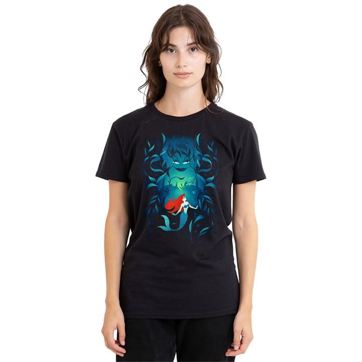 Disney Women's Black The Little Mermaid Ursula Ariel T-Shirt in Size XL, Sports Direct