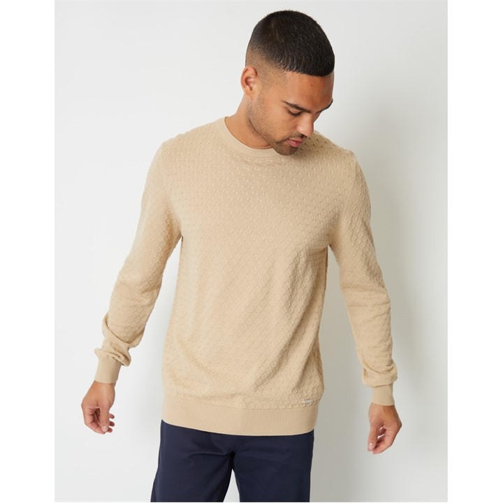 Threadbare Men's Neutral Cable Knit Crew Neck Jumper in Size XL, Sports Direct