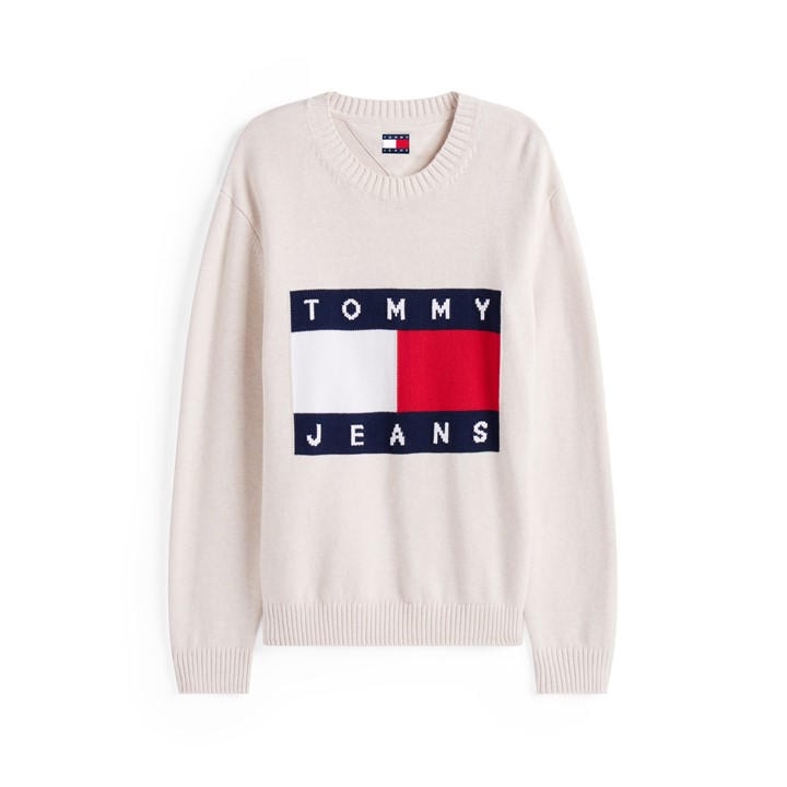 Tommy Jeans Men' White Flag Crew Neck Jumper in Size S, Sports Direct