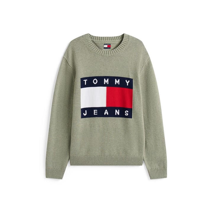 Tommy Jeans Men's Green Flag Crew Neck Jumper in Size 2XL, Sports Direct