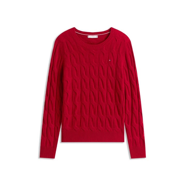 Tommy Hilfiger Women's Red Cable Knit Jumper in Size 16, Sports Direct