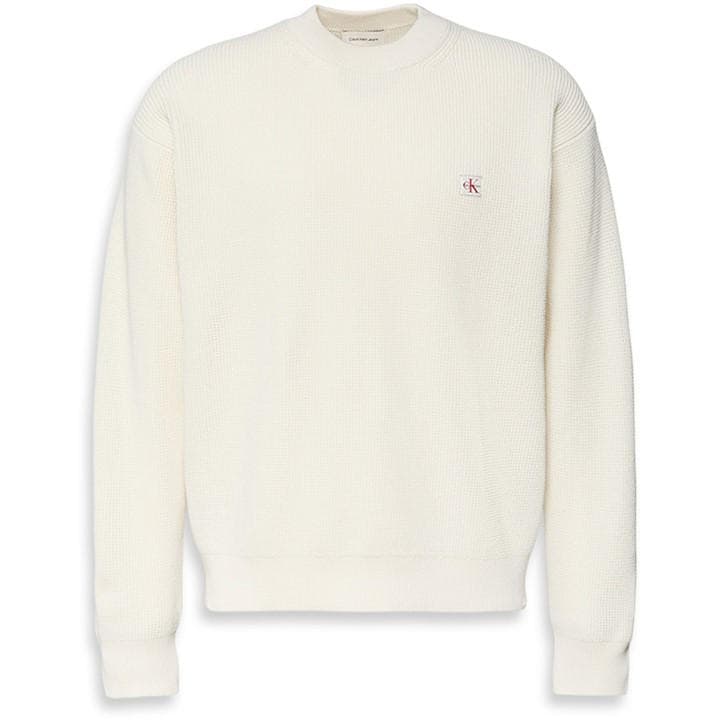 Calvin Klein Jeans Men's White Ckj Waffle Crew Neck Jumper in Size XL, Sports Direct