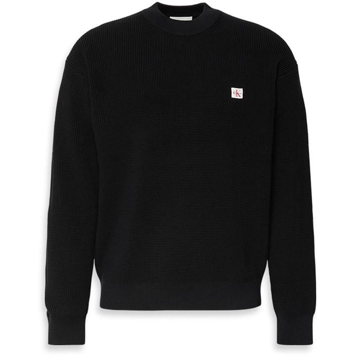 Calvin Klein Jeans Men's Black Ckj Waffle Crew Neck Jumper in Size 2XL, Sports Direct