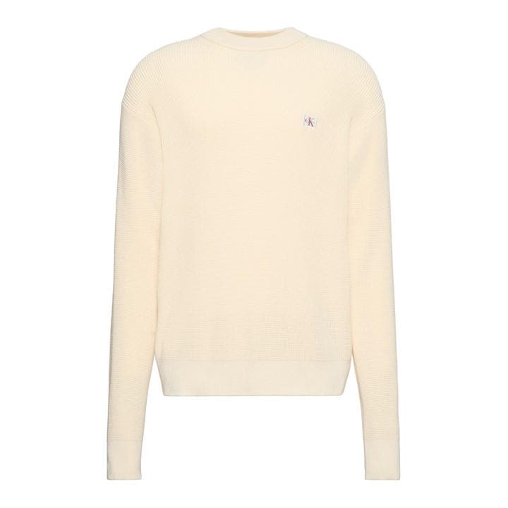 Calvin Klein Jeans Men's Cream Ckj Waffle Crew Neck Jumper in Size M, Sports Direct