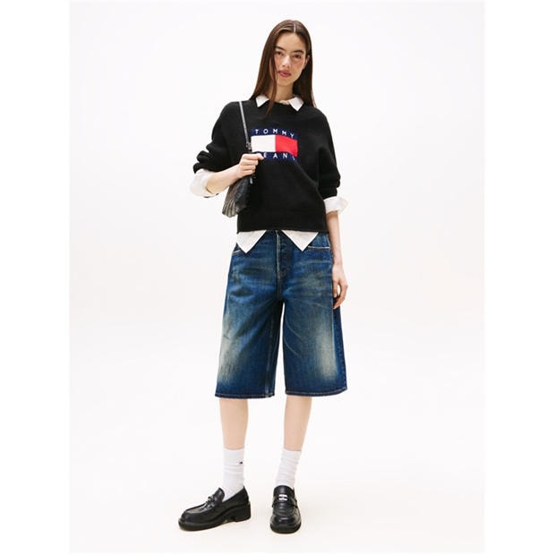 Melns Htr - Tommy Jeans - Women's Large Flag Cable Knit Jumper
