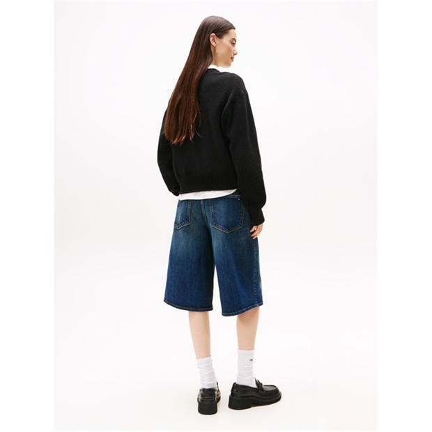 Melns Htr - Tommy Jeans - Women's Large Flag Cable Knit Jumper