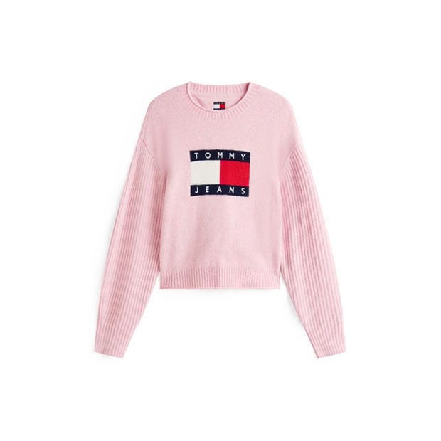 Mistisks Rozā Htr - Tommy Jeans - Women's Large Flag Cable Knit Jumper