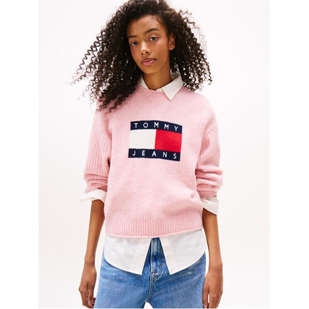 Mistisks Rozā Htr - Tommy Jeans - Women's Large Flag Cable Knit Jumper
