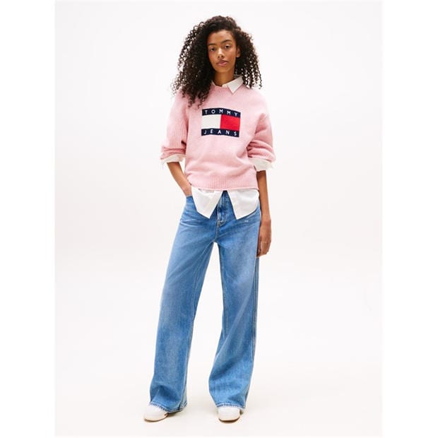 Mistisks Rozā Htr - Tommy Jeans - Women's Large Flag Cable Knit Jumper
